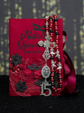 Burgundy Black mask Quinceanera Bible with Rosary (in english)