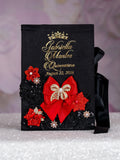 Black Red with Bow Quinceanera Bottle with 4 Glasses