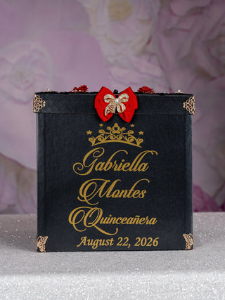 Black Red with Bow quinceanera bottle with 2 glasses