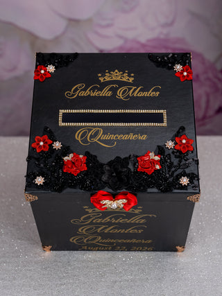 Black Red with Bow Quinceanera Money Card Box
