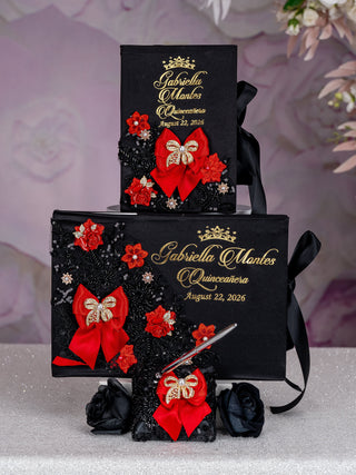 Black Red with Bow Quinceanera Money Card Box