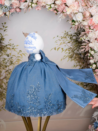 Slate Blue with Bow Last Muneca for Quinceanera