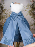 Slate Blue Rose Gold with Pearl Quinceanera Bouquet 13 inches