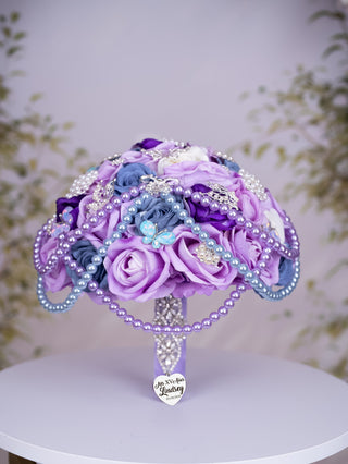 Lilac Dusty Blue quinceanera bouquet 13 inches