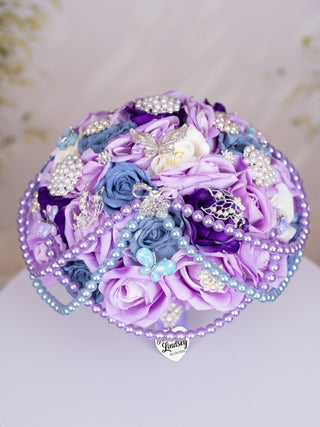 Lilac Dusty Blue quinceanera bouquet 13 inches
