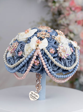 Dusty Blue Rose Gold quinceanera guest book