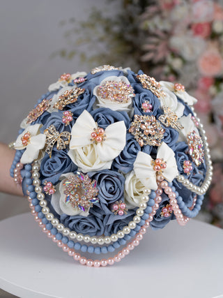 Dusty Blue Rose Gold Quinceanera Money Card Box