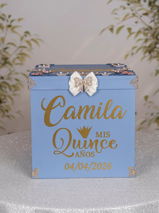 Dusty Blue Rose Gold quinceanera guest book