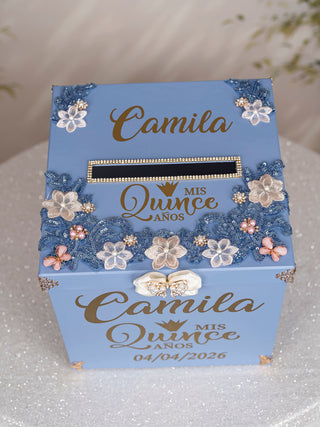 Dusty Blue Rose Gold quinceanera guest book