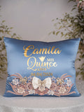 Dusty Blue Rose Gold quinceanera kneeling pillow, shoes pillow
