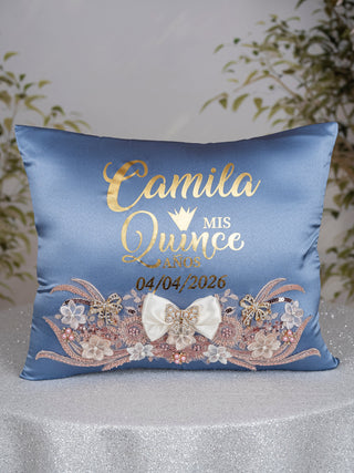Dusty Blue Rose Gold quinceanera kneeling pillow, shoes pillow
