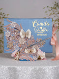 Dusty Blue Rose Gold Quinceanera Money Card Box