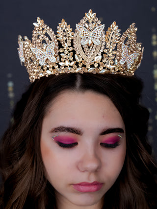 Big Gold Quinceanera Crown with butterflies