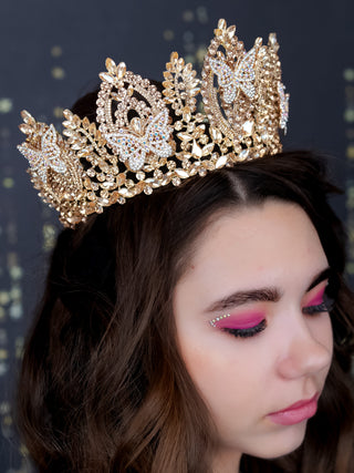 Big Gold Quinceanera Crown with butterflies