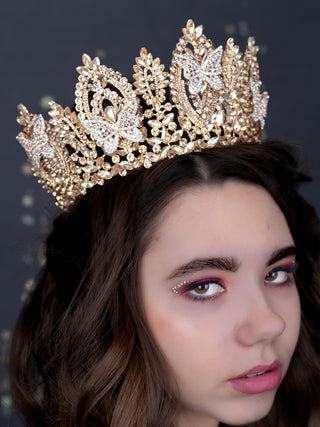 Big Gold Quinceanera Crown with butterflies