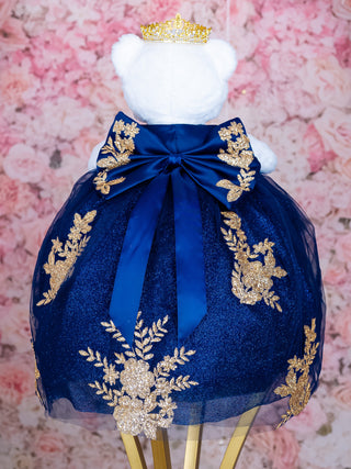 Navy blue gold with bow teddy bear for quinceanera