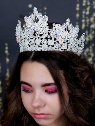 Silver quinceanera crown with butterflies