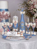 Dusty Blue Ivory with Bow quinceanera brindis package with bottle