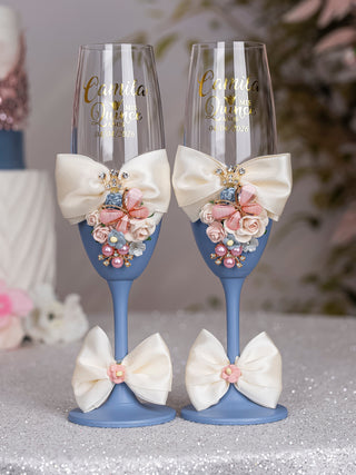 Dusty Blue Ivory with Bow Quinceanera toasting package