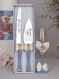 Dusty Blue Ivory with Bow Quinceanera theme bottle with 1 glass