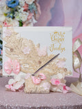 Champagne Pink Quinceanera guest book with pen