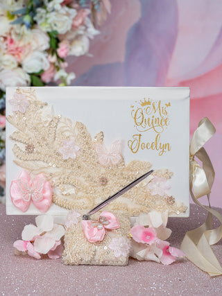 Champagne  Pink quinceanera money card box