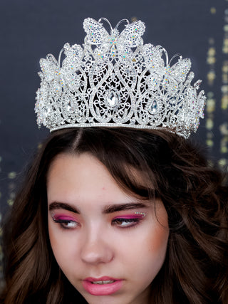 Silver with butterflies Quinceanera Big crown