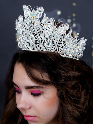 Silver with butterflies Quinceanera Big crown