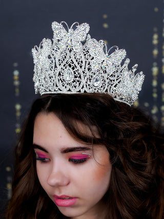 Silver with butterflies Quinceanera Big crown