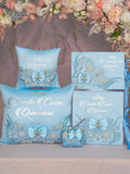 Light Blue Quinceanera Snowflake theme pillows set, guest book with album de fotos