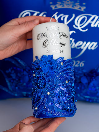 Royal blue silver quinceanera cirio, cirio de quinceanera vela para quincenaera vela de quince anos