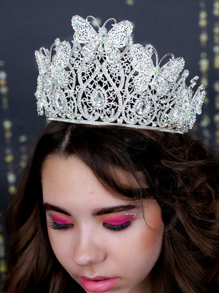 Silver with butterflies Quinceanera Big crown
