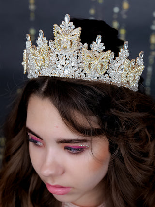 White Gold Butterfly Quinceanera crown