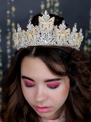 White Gold Butterfly Quinceanera crown