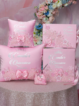 Pink quinceanera kneeling pillow, shoes pillow