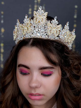White Gold Butterfly Quinceanera crown