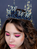 Quinceanera tiara with butterflies navy blue with gold