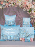 Light Blue Quinceanera Snowflake theme package of pillows set, Bible and guest book