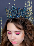 Navy blue gold big quinceanera crown