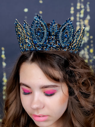 Navy blue gold big quinceanera crown