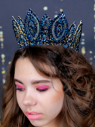 Navy blue gold big quinceanera crown