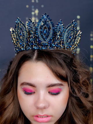 Navy blue gold big quinceanera crown