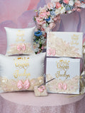 Champagne Pink Quinceanera pillows set, guest book with album de fotos