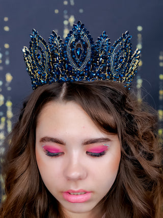 Navy blue gold big quinceanera crown