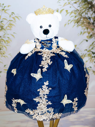 Navy blue gold with butterflies teddy bear for quinceanera