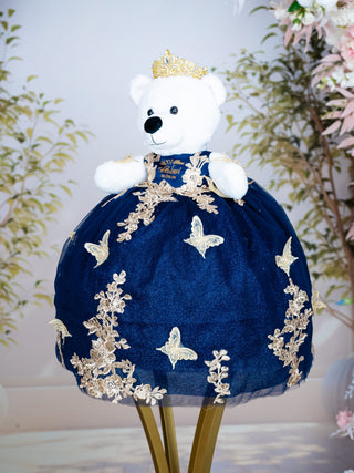 Navy blue gold with butterflies teddy bear for quinceanera