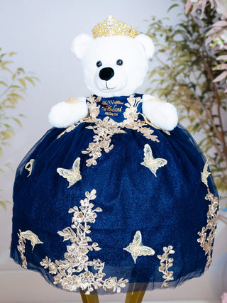 Navy blue gold with butterflies teddy bear for quinceanera