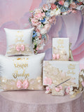 Champagne Pink Quinceanera package of pillows set, Bible and guest book