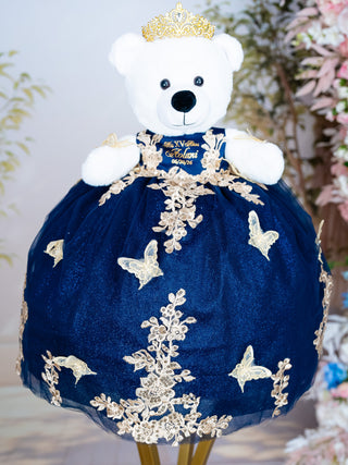 Navy blue gold with butterflies teddy bear for quinceanera