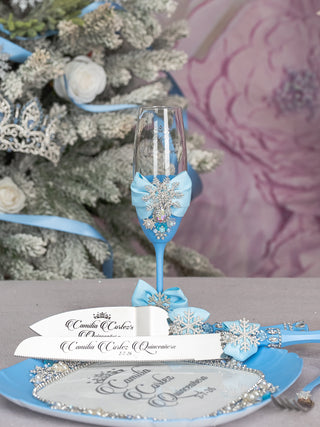 Light Blue Quinceanera Snowflake theme brindis package